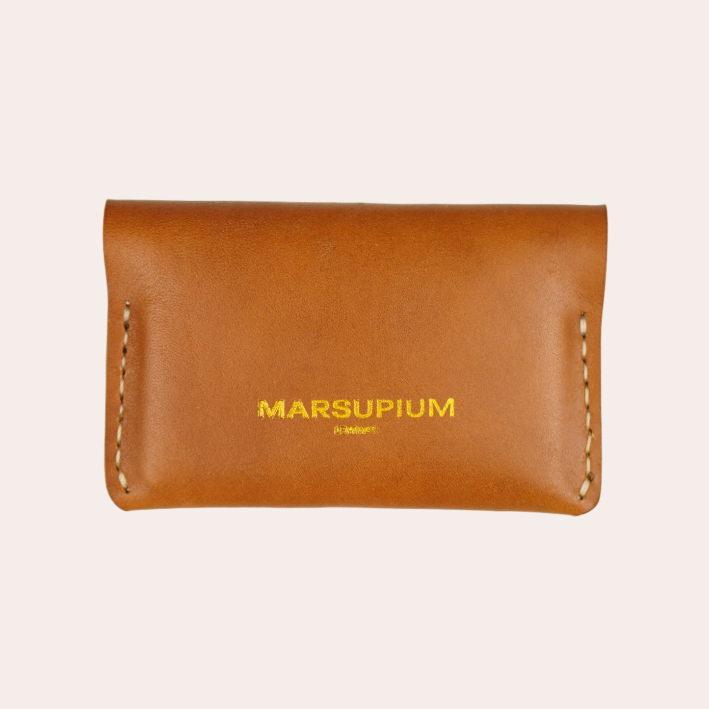 Brown leather wallet with 'MARSUPIUM' branding on a white background