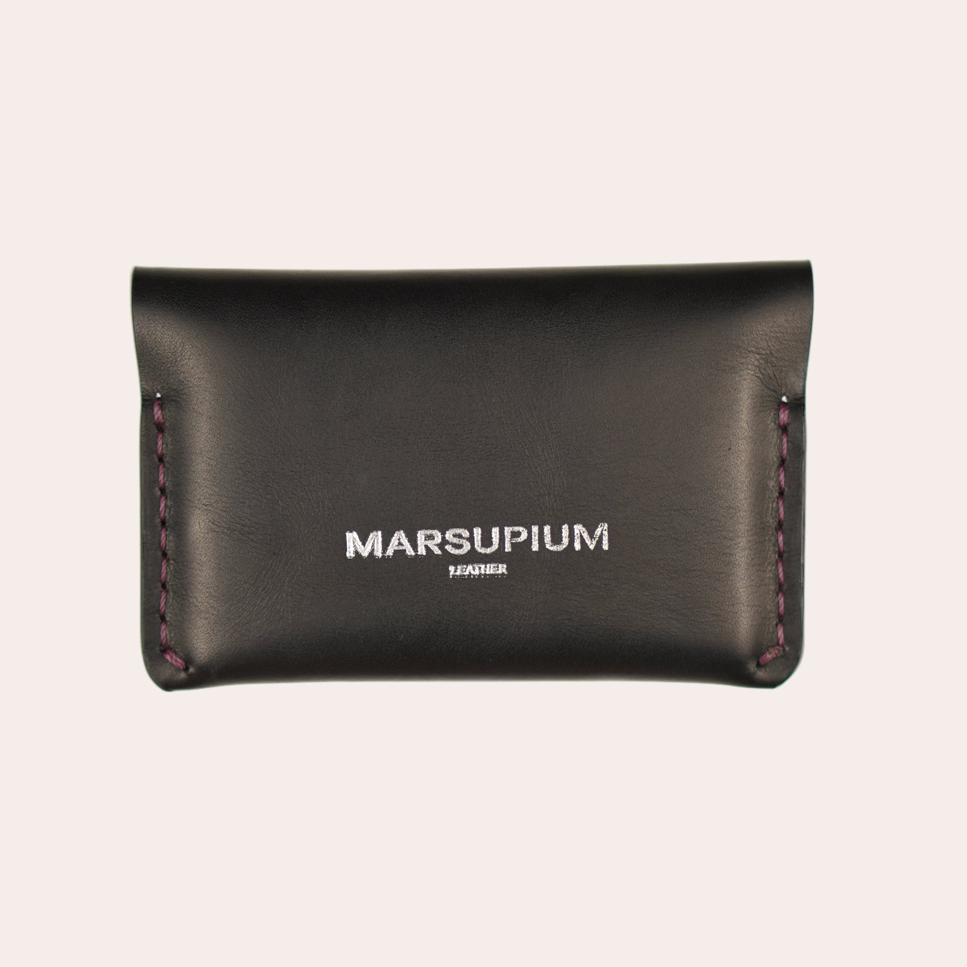 Black leather wallet with 'MARSUPIUM' branding on a white background